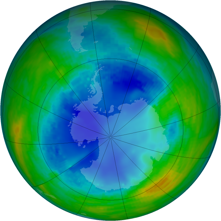 Antarctic ozone map for 13 August 1993
